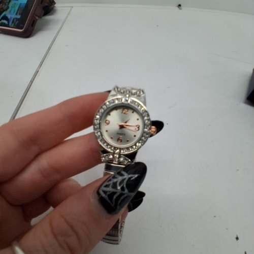 WOMENS ACCUTIME RHINESTONE BEZEL BRACELET WRISTWATCH - 22 MM- SILVER-TONE WITH ROSE GOLD-TONE ACCENTS (MODEL: WCCLE26) image 2