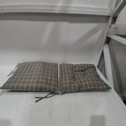 2PC CHECKERED CHAIR SEAT CUSHION WITH DETACHABLE BACK - 16" X 16" (16" X 32") - GREY/WHITE image 2