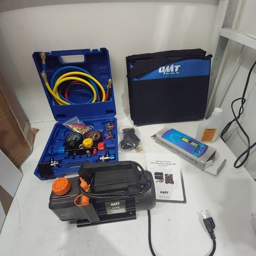 OMT SINGLE STAGE VACUUM PUMP AND MANIFOLD GAUGE SET - 4 CFM - 1.3 H/P - BLACK image 4