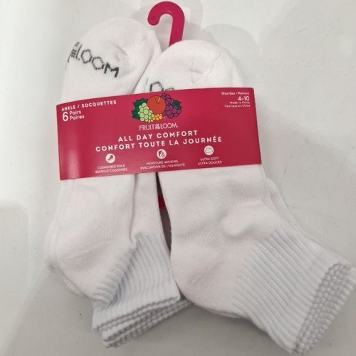 6PR WOMEN'S FRUIT OF THE LOOM ANKLE SOCKS - 4-10 - WHITE image 2