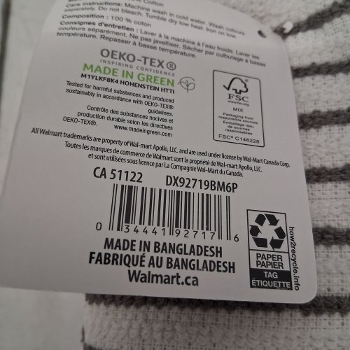 6PC COTTON BAR MOP WASH CLOTHS- GRAY AND WHITE (MODEL: DX92719BM6P) image 2