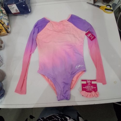 2PC GIRL'S JUSTICE DANCE LEOTARD SET - LARGE (12/14) - PINK/PURPLE image 2