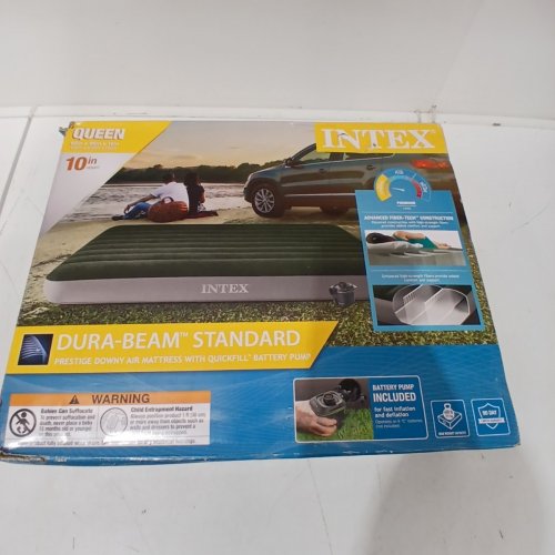 INTEX DURA-BEAM STANDARD AIR MATTRESS WITH PUMP - QUEEN / 10" - GREEN image 2