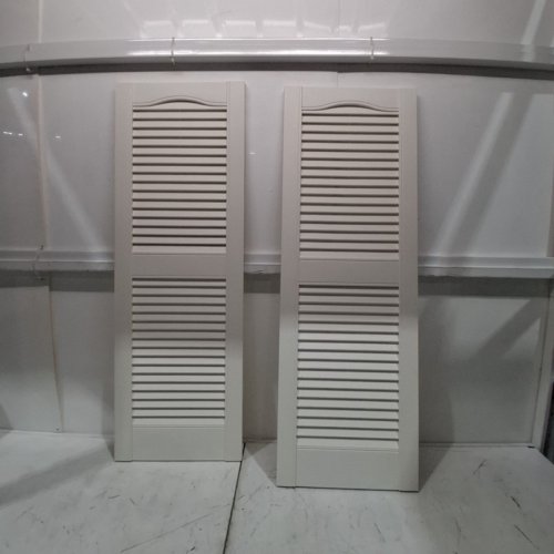 2PC MID AMERICA VINYL STANDARD SIZE CATHEDRAL TOP CENTER MULLION OPEN LOUVER SHUTTER - 14 1/2" X 43" - WHITE (MODEL: ‎00011443001) image 2