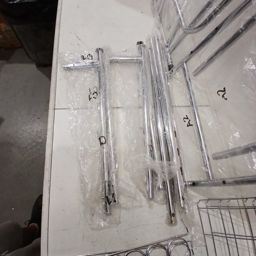 FYZEG DOUBLE CLOTHING ADJUSTABLE LENGTH AND HEIGHT GARMENT RACK WITH WHEELS - 51" TO 74" LENGTH X 21.6" WIDTH X 57" TO 67" HEIGHT - SILVER image 4