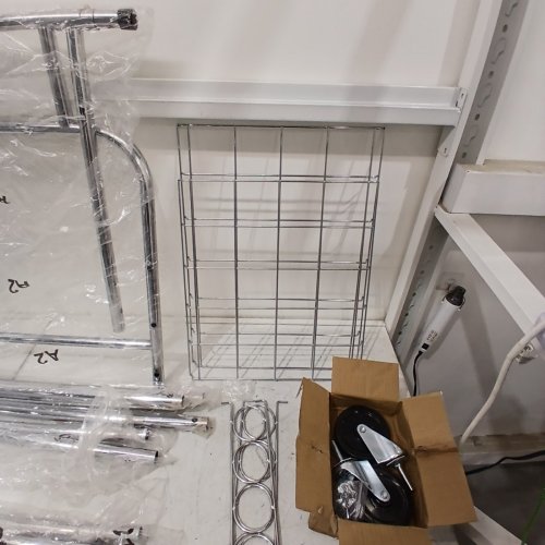 FYZEG DOUBLE CLOTHING ADJUSTABLE LENGTH AND HEIGHT GARMENT RACK WITH WHEELS - 51" TO 74" LENGTH X 21.6" WIDTH X 57" TO 67" HEIGHT - SILVER image 5