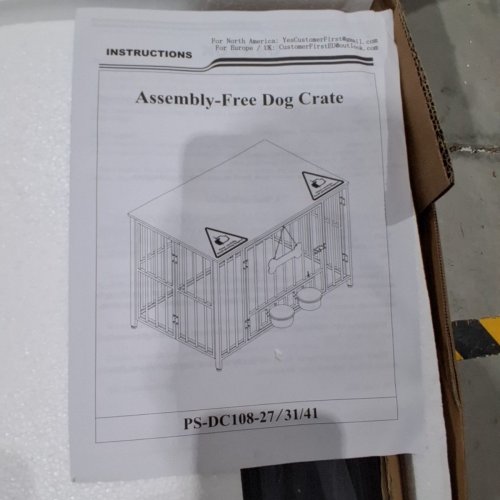 EASYCOM WOODEN DOG CAGE ENDTABLE WITH ADJUSTABLE BOWL SIGN, MAGNETS AND CHALK - 41" - BLACK/OAK GREY (MODEL: PS-DC108-41-DGY) image 5