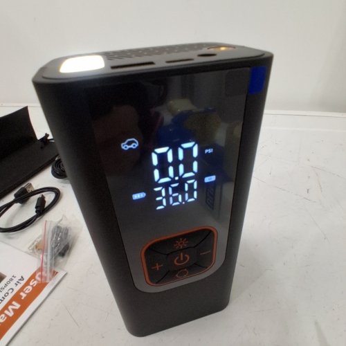 QKMPOM TIRE INFLATOR PORTABLE AIR COMPRESSOR - 180PSI -12V - BLACK/ORANGE (MODEL: L206) image 2