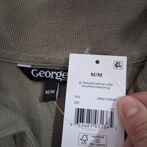 MEN'S GEORGE TEXTURED JOHNNY COLLAR POLO SHIRT - MEDIUM - GRAY/GREEN (STYLE: GRS61748MN) image 3