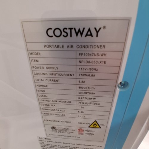 COSTWAY PORTABLE WHEELED AIR CONDITIONER - 115 V - 8000 BTU - WHITE (MODEL: FP10947US-WH) image 2