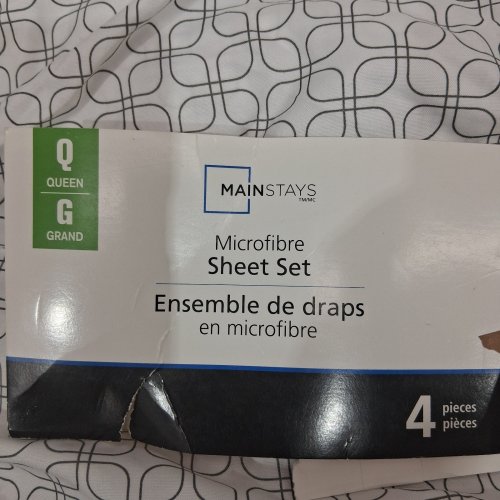 4PC MAINSTAYS MICROFIBRE BED SHEET SET WITH GEOMETRIC LOOP PATTERN - QUEEN - WHITE AND GREY image 2