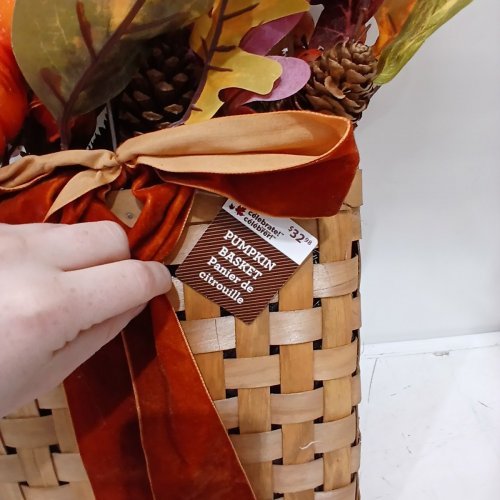WAY TO CELEBRATE! FALL HARVEST PUMPKIN BASKET DECORATION - ORANGE, BROWN, YELLOW image 4