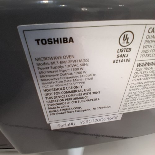 TOSHIBA COUNTERTOP FLAT BED MICROWAVE OVEN WITH HUMIDITY SENSOR - 1.2 CU. FT - 1200W - BLACK/STAINLESS STEEL (MODEL: ML3-EM12PVFHA(SS)) image 3