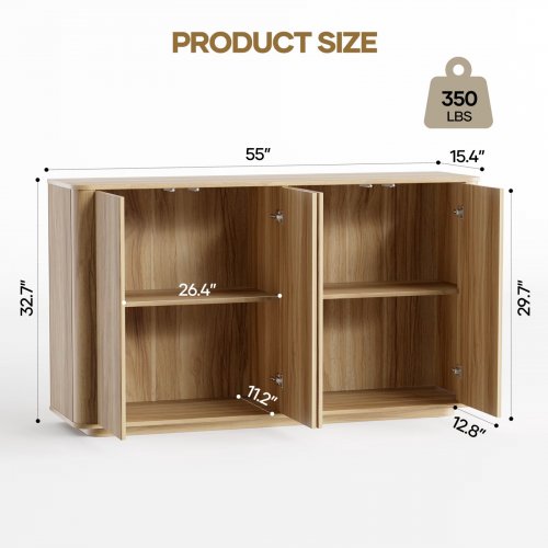 MARNUR FLUTED SIDEBOARD BUFFET CABINET - 32.7" X 55" X 15.4" - OAK (MODEL: SBC-FC03) image 2
