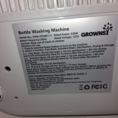 GROWNSY EASECLEAN PRO ALL-IN-ONE BOTTLE WASHERM STERILIZER AND DRYER - WHITE/BLACK/CLEAR (MODEL: ZMW-STHB01-3) image 6