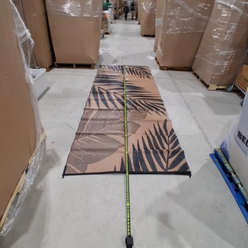 DOUBLE SIDED PATTERN WATERPROOF PLASTIC FOLDABLE WOVEN AREA RUG - 12FT X 9FT - TAN AND BLACK image 2