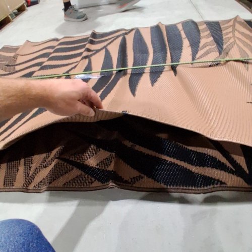 DOUBLE SIDED PATTERN WATERPROOF PLASTIC FOLDABLE WOVEN AREA RUG - 12FT X 9FT - TAN AND BLACK image 4