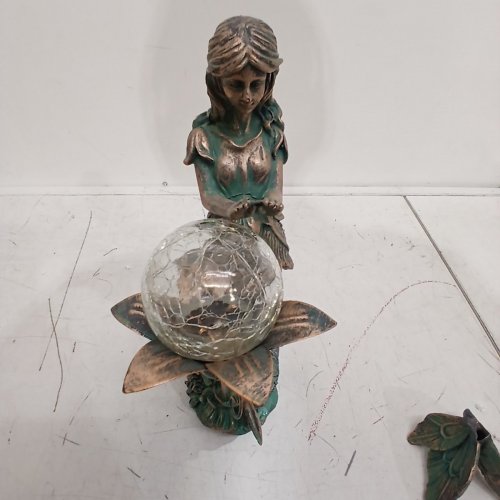 TERESA'S COLLECTIONS FAIRY STATUE WITH GLASS SOLAR LIGHT GLOBE FOR OUTDOOR DECOR - 10.6" - GREEN AND BRONZE image 5
