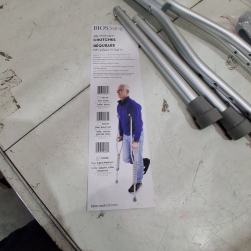 BIOS LIVING MEDICAL ADULT ALUMINUM CRUTCHES - MEDIUM - GREY/SILVER (MODEL: 56036) image 3