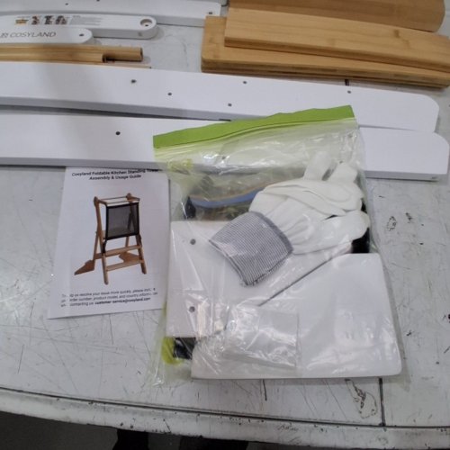COSYLAND FOLDABLE TODDLER KITCHEN STOOL WITH SAFETY NET - 150LBS CAP - SNOW/NATURAL (MODEL: CS000124-4-CA) image 4