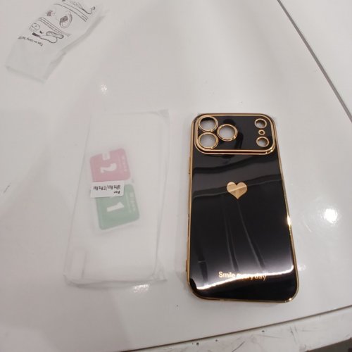 3PC TEAGEO HEART DESIGN PHONE CASE WITH 2 TEMPERED GLASS SCREEN PROTECTORS FOR IPHONE 17 PRO MAX - BLACK AND GOLD image 3