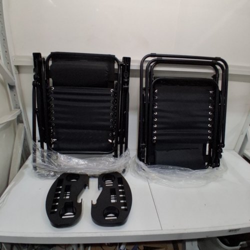 2PK JEAREY ZERO GRAVITY LOUNGE CHAIRS WITH CUP HOLDER TRAYS - BLACK (MODEL: A043-005-001) image 2