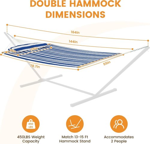 LAZY DAZE DOUBLE QUILTED HAMMOCK WITH PILLOW - 12FT - BLUE/WHITE (MODEL: HMQF-BLUE-W) image 3
