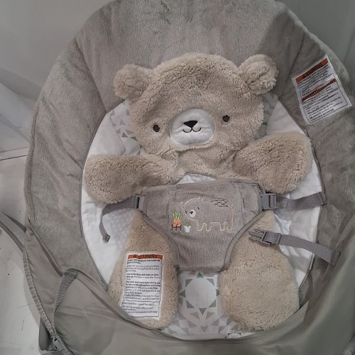 INGENUITY INLIGHTEN BABY BOUNCER SEAT WITH LIGHT UP TOY BAR AND TEDDY BEAR TUMMY TIME PILLOW MAT - 20LBS MAX - GREY (MODEL: 16667-000) image 5