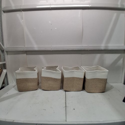 4PK MINTWOOD DESIGN ASSORTED STORAGE BASKETS - 11" X 11" - NATURAL AND WHITE image 2