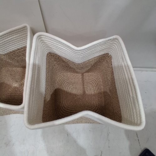 4PK MINTWOOD DESIGN ASSORTED STORAGE BASKETS - 11" X 11" - NATURAL AND WHITE image 3