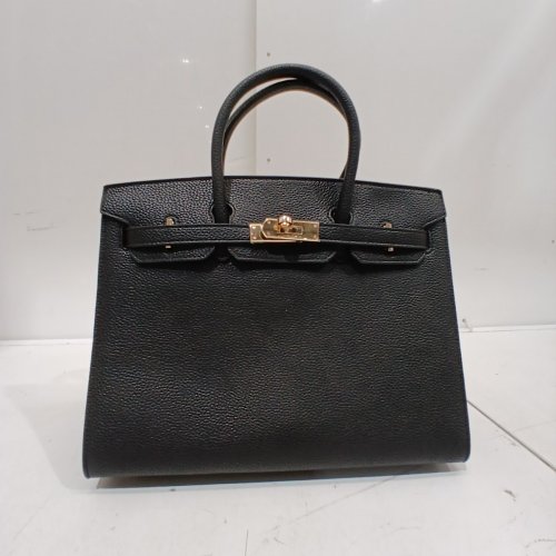 FAUX LEATHER HANDBAG WITH GOLD FITTINGS & LOCK - BLACK image 2