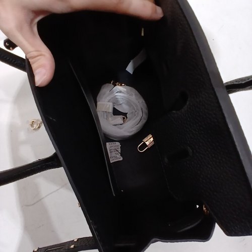 FAUX LEATHER HANDBAG WITH GOLD FITTINGS & LOCK - BLACK image 3