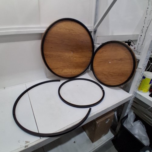 2PC NESTING MODERN COFFEE AND SNACK SIDE TABLES WITH METAL FRAME - 25.9" ROUND - BLACK/BROWN (MODEL: JJD-KFZ103) image 2