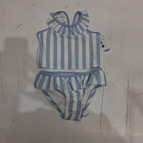 2PC GIRLS' CHILD OF MINE RUFFLE STRIPED SWIMSUIT - 4T - BLUE AND WHITE image 2