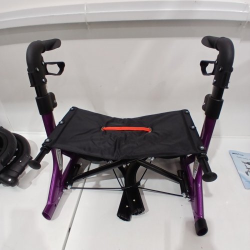 MAXWALK FOLDABLE ALL TERRAIN ROLLATOR WALKER WITH SEAT FOR SENIORS - 12" BIG RUBBER WHEELS - PURPLE/BLACK (MODEL: ‎MW2402) image 3