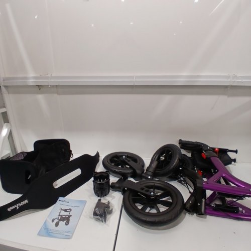 MAXWALK FOLDABLE ALL TERRAIN ROLLATOR WALKER WITH SEAT FOR SENIORS - 12" BIG RUBBER WHEELS - PURPLE/BLACK (MODEL: ‎MW2402) image 4