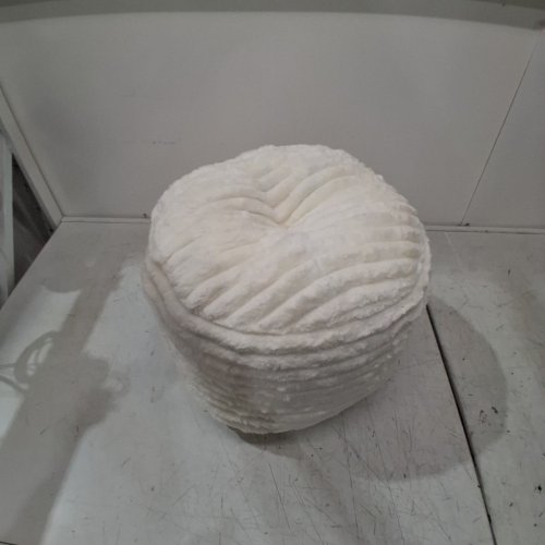 LIGHTWEIGHT CORDUROY UPHOLSTERED POUF OTTOMAN WITH MEMORY FOAM FILLING - 16" X 11" - WHITE image 2