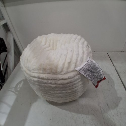 LIGHTWEIGHT CORDUROY UPHOLSTERED POUF OTTOMAN WITH MEMORY FOAM FILLING - 16" X 11" - WHITE image 3