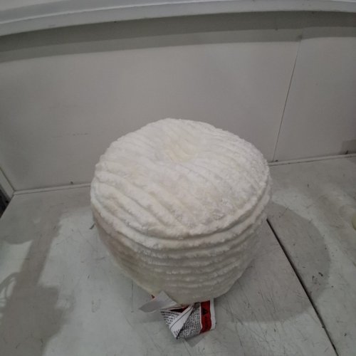 LIGHTWEIGHT CORDUROY UPHOLSTERED POUF OTTOMAN WITH MEMORY FOAM FILLING - 16" X 11" - WHITE image 4