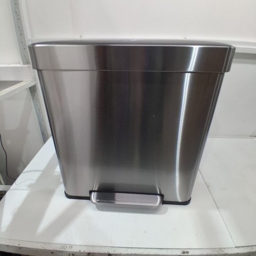 AMAZON BASICS RECTANGULAR DUAL COMPARTMENT RECYCLING GARBAGE TRASH CAN WITH SOFT CLOSE LID - 60L - SILVER/BLACK image 2