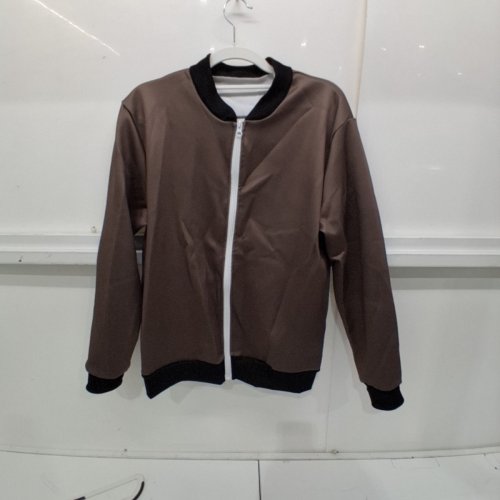 UNISEX BOMBER STYLE ZIP-UP LIGHT JACKET - SMALL - BROWN/BLACK image 2