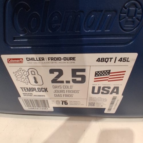 COLEMAN CHILLER SERIES TEMPLOCK INSULATED PORTABLE COOLER WITH HANDLES - 48QT - NAVY (MODEL: 2226955) image 4