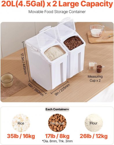 2PK VEVOR RICE STORAGE CONTAINER BIN - 20L - WHITE (MODEL: F-8909X2) image 2
