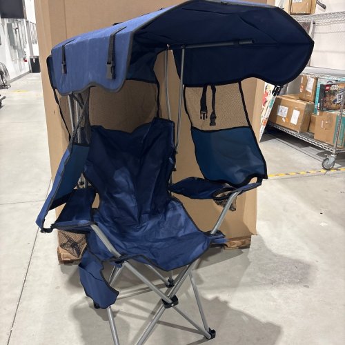 HEAVY DUTY FOLDING BEACH CHAIR WITH CANOPY, MAGAZINE POCKET & 2 CUP HOLDERS - 330LBS CAPACITY - DEEP BLUE (MODEL: DH-30178) image 2