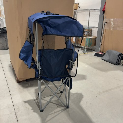 HEAVY DUTY FOLDING BEACH CHAIR WITH CANOPY, MAGAZINE POCKET & 2 CUP HOLDERS - 330LBS CAPACITY - DEEP BLUE (MODEL: DH-30178) image 3