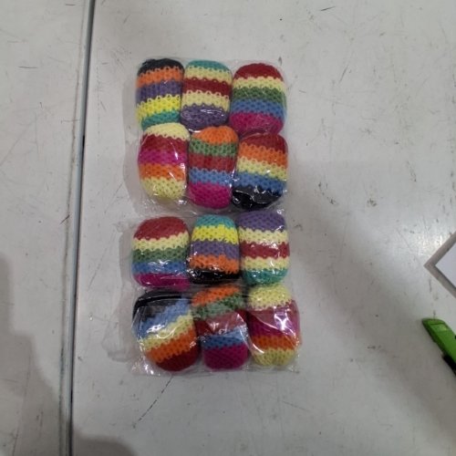 12PK CROCHETED HACKY SACK BALLS - 3" X 2"/EACH - MULTI-COLOUR STRIPES image 2