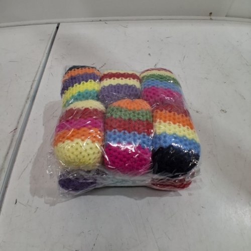 12PK CROCHETED HACKY SACK BALLS - 3" X 2"/EACH - MULTI-COLOUR STRIPES image 3