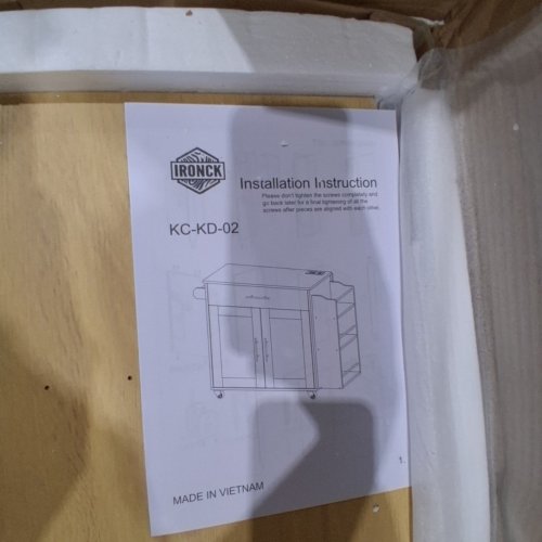 IRONCK KITCHEN ISLAND ON WHEELS WITH DROP LEAF, 3 OPEN SPICE RACK SHELF - 35" X 47" X 15" - WHITE - (MODEL: KC-KD-02) image 5