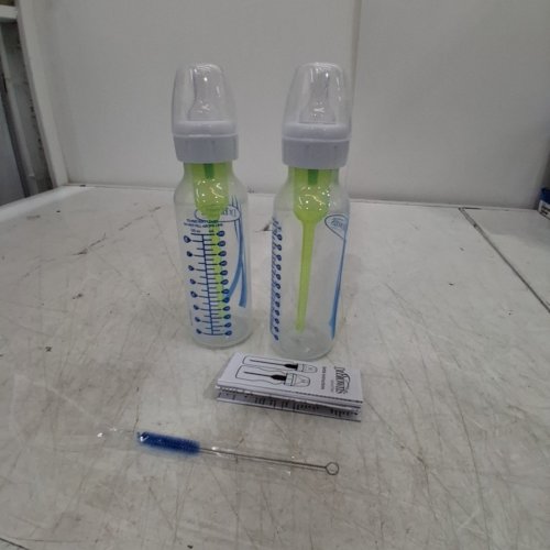 2PK DR BROWN'S PLASTIC ANTI-COLIC BABY BOTTLES - 8 OZ - WHITE/CLEAR image 2