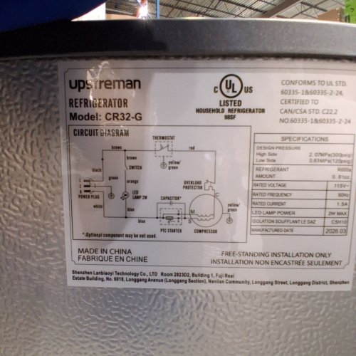 UPSTREAMAN COMPACT REFRIGERATOR - 3 CU.FT - BLACK (MODEL: CR32-G) image 6
